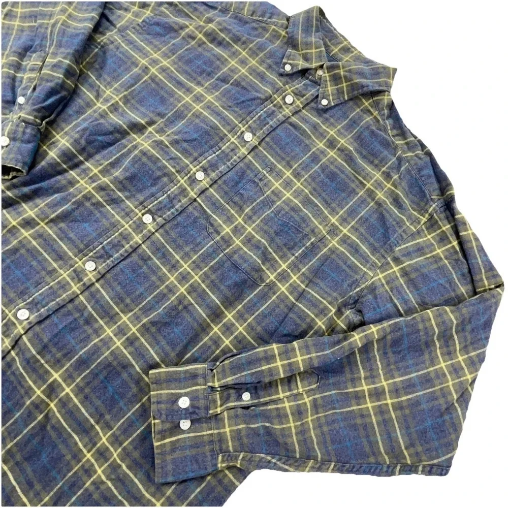 Banana Republic Flannel Shirt Men Large Blue Green‎ Button Up Tartan Plaid Camp